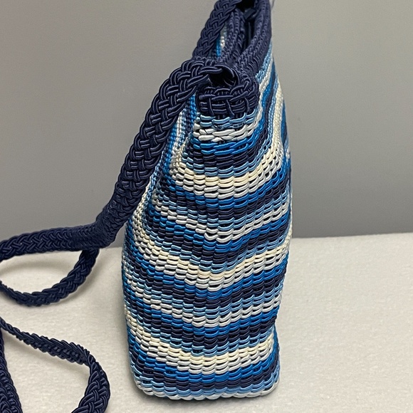 Woven Blue Stripe Crossbody Handbag - Picture 5 of 11